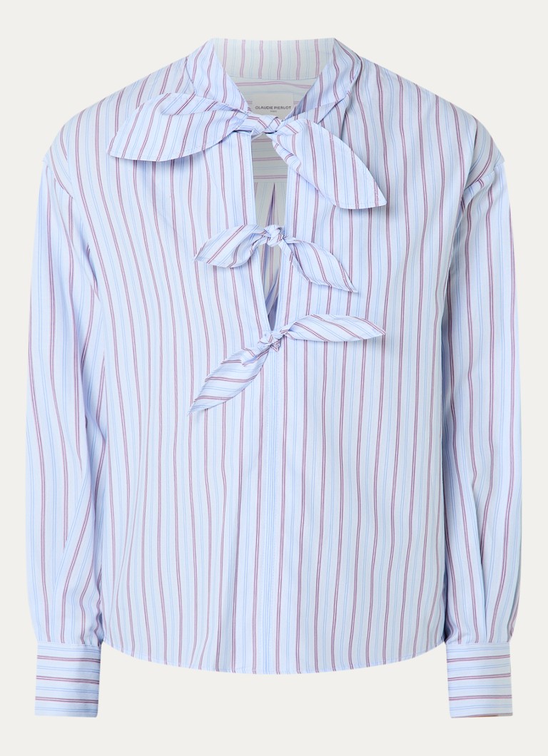 Claudie Pierlot Dames Tuniek met streepprint en strikdetail in de kleur Lichtblauw