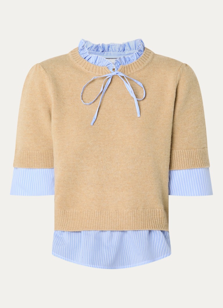 Claudie Pierlot Dames Fijngebreide trui van wol met blouse-inzet in de kleur Beige