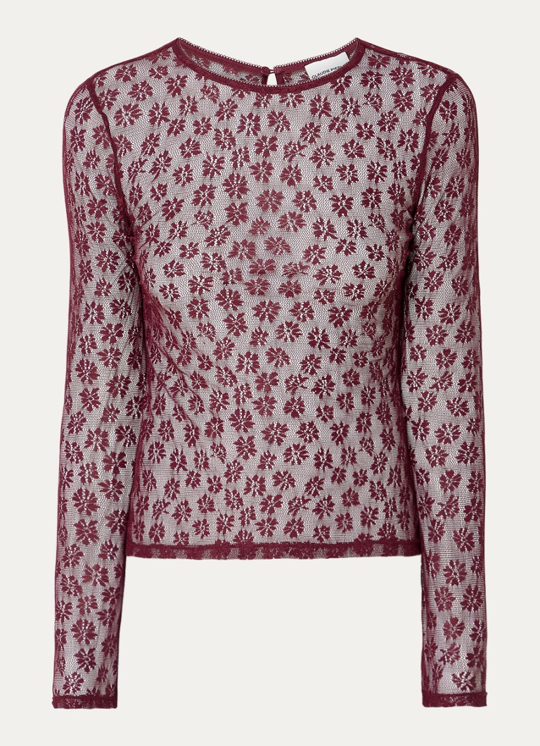 Claudie Pierlot Dames Semi-transparante top van kant in de kleur Bordeauxrood
