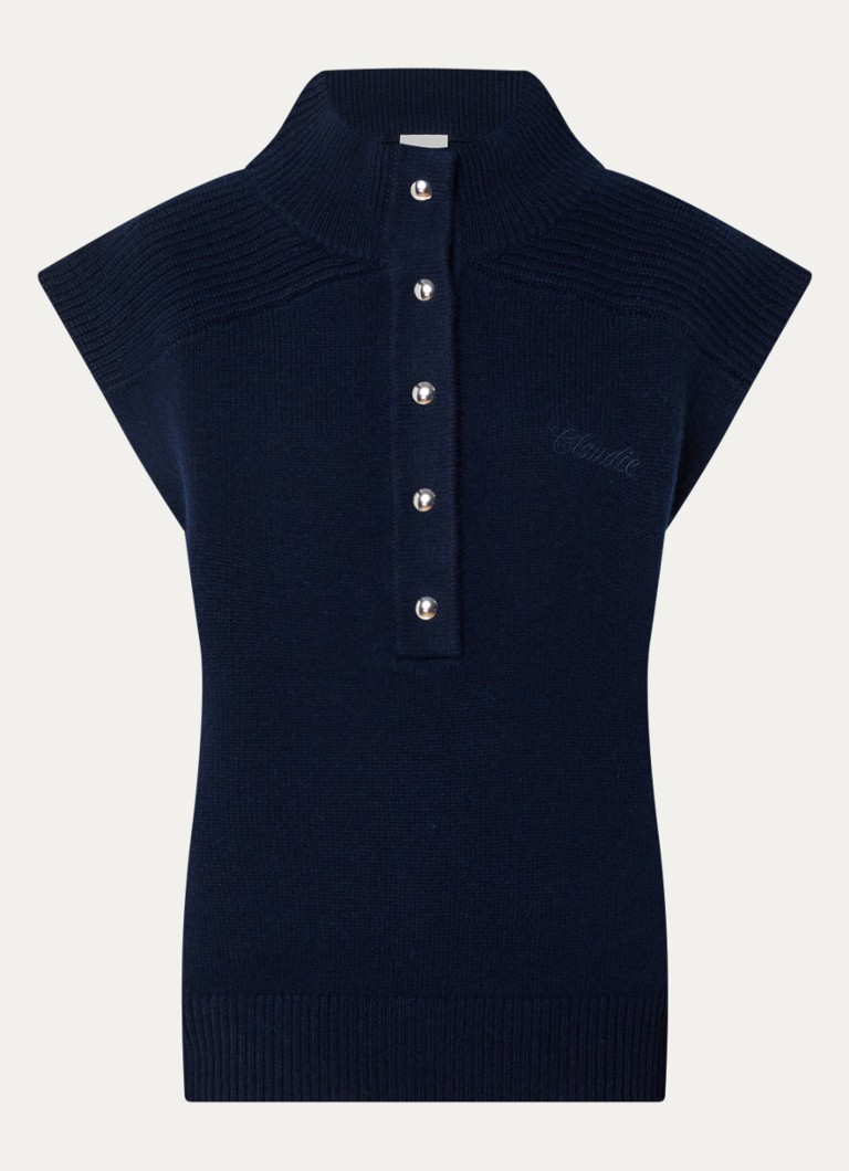 Claudie Pierlot Dames Fijngebreide spencer van wol in de kleur Donkerblauw