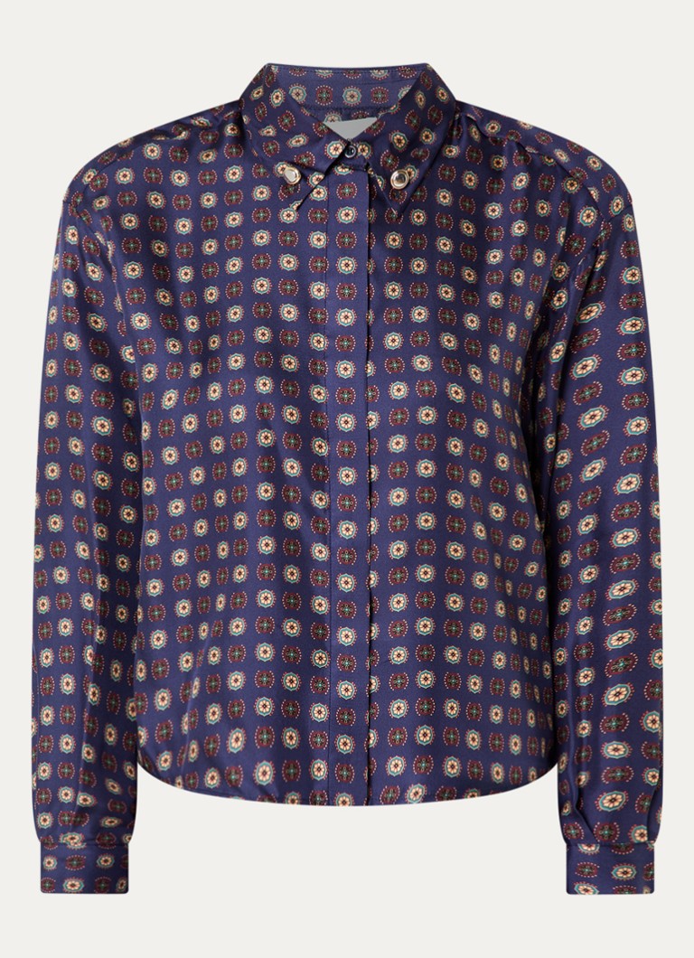 Claudie Pierlot Dames Blouse van zijde met grafische print in de kleur Donkerblauw