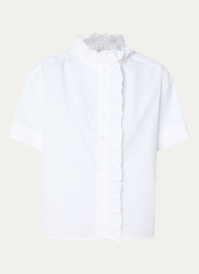 Claudie Pierlot Dames Blouse met opstaande kraag en volant in de kleur Wit