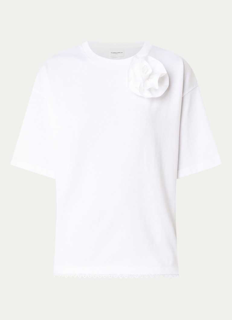 Claudie Pierlot Dames T-shirt met ronde hals en geschulpte zoom in de kleur Gebroken wit