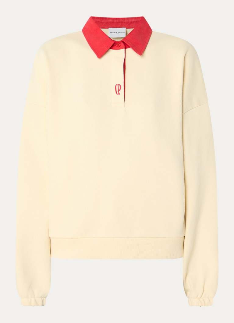 Claudie Pierlot Dames Sweater met logoborduring en polokraag in de kleur Lichtgeel