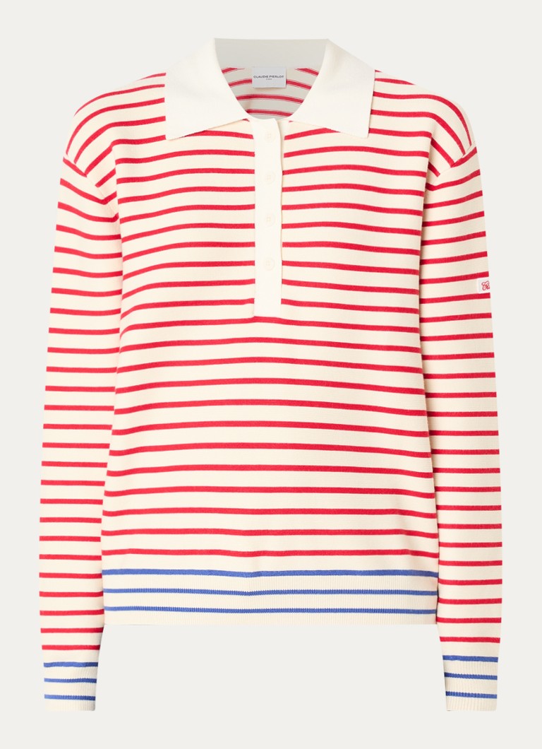 Claudie Pierlot Dames Fijngebreide trui met polokraag en streepprint in de kleur Vanillegeel