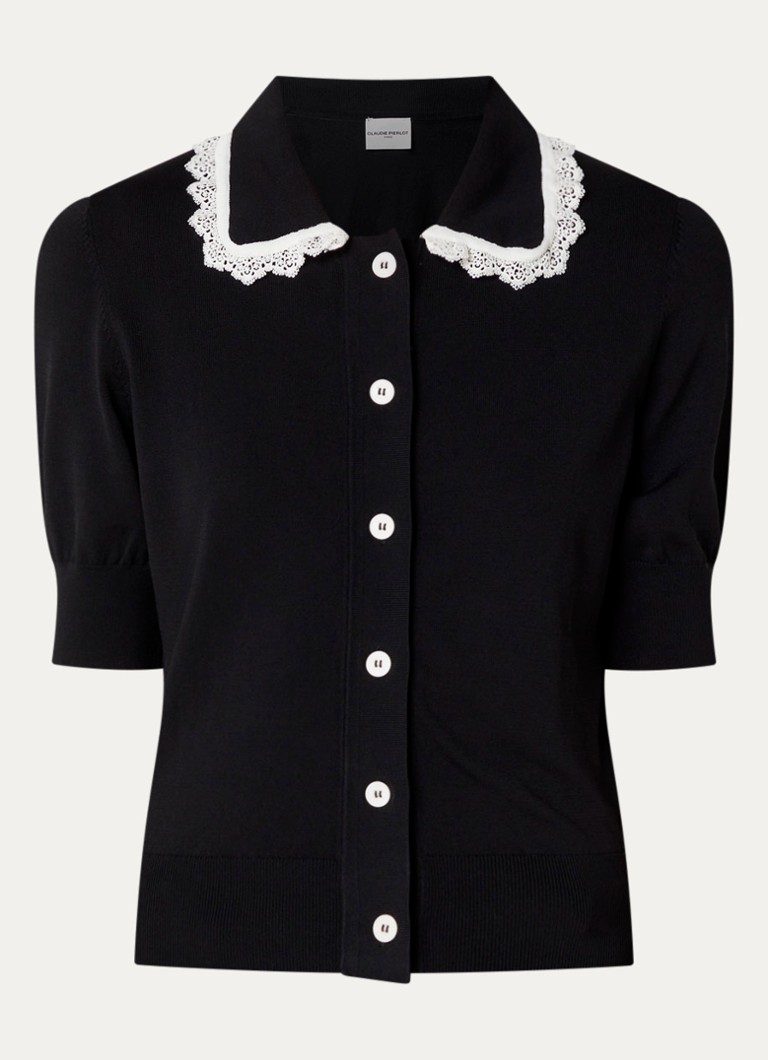 Claudie Pierlot Dames Fijngebreid vest met broderie in de kleur Zwart