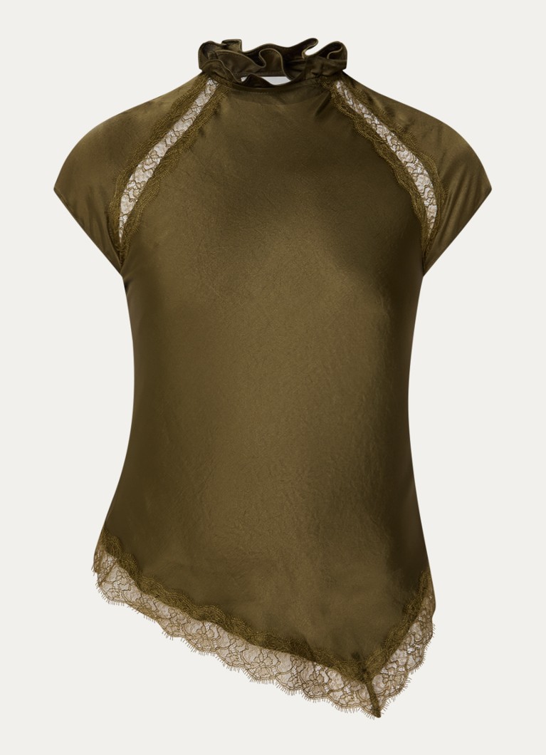 Claudie Pierlot Dames Top met details van kant in de kleur Bronsgroen