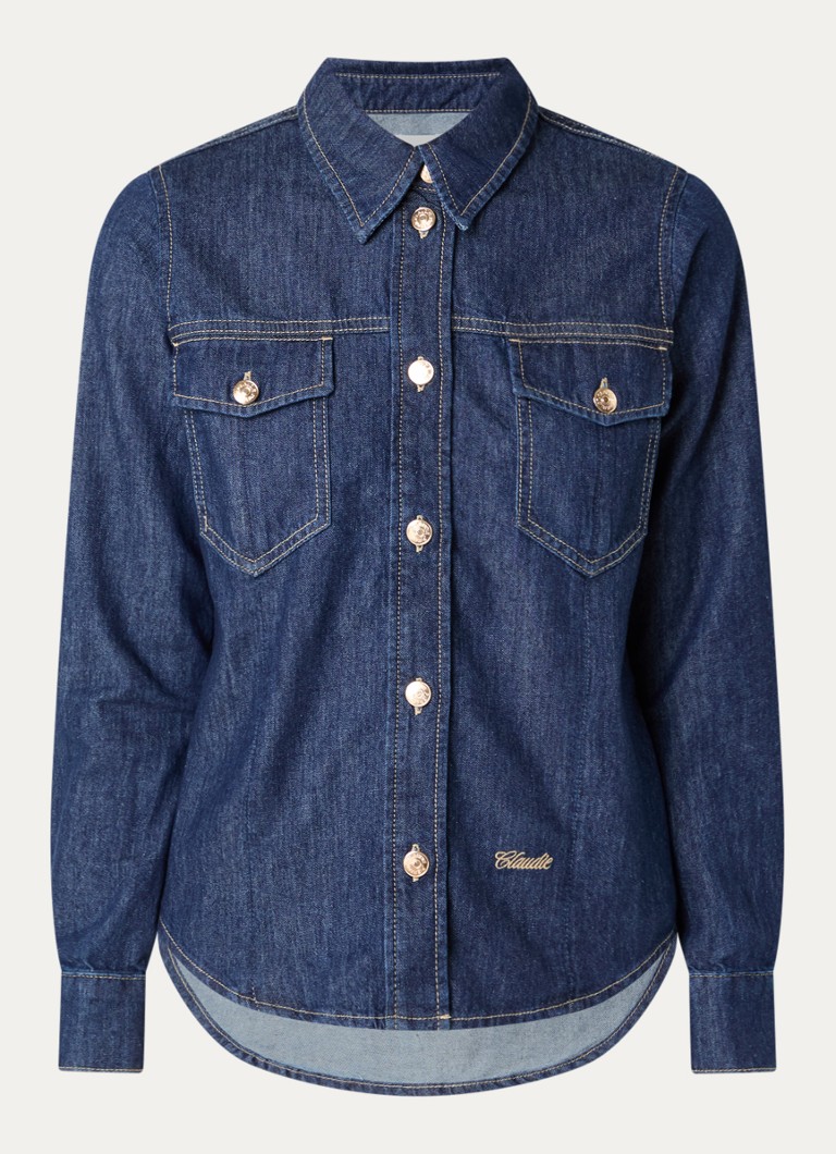 Claudie Pierlot Dames Blouse van denim met borstzakken in de kleur Indigo