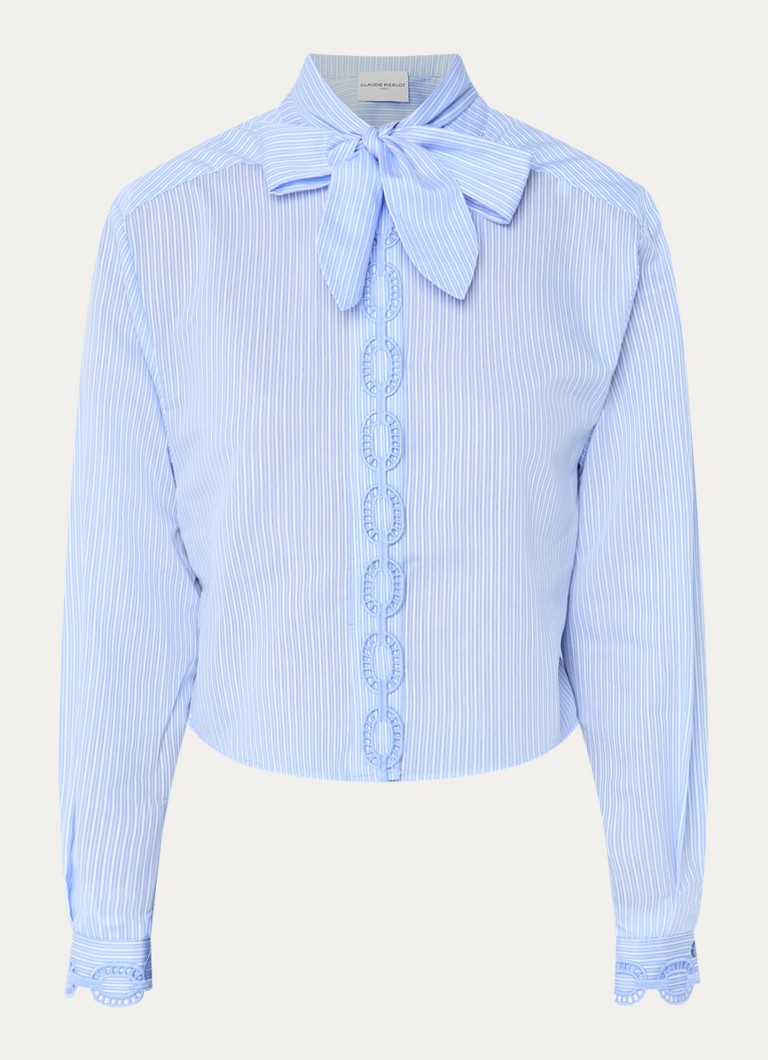 Claudie Pierlot Dames Carmita blouse met streepprint en sjaalkraag in de kleur Lichtblauw