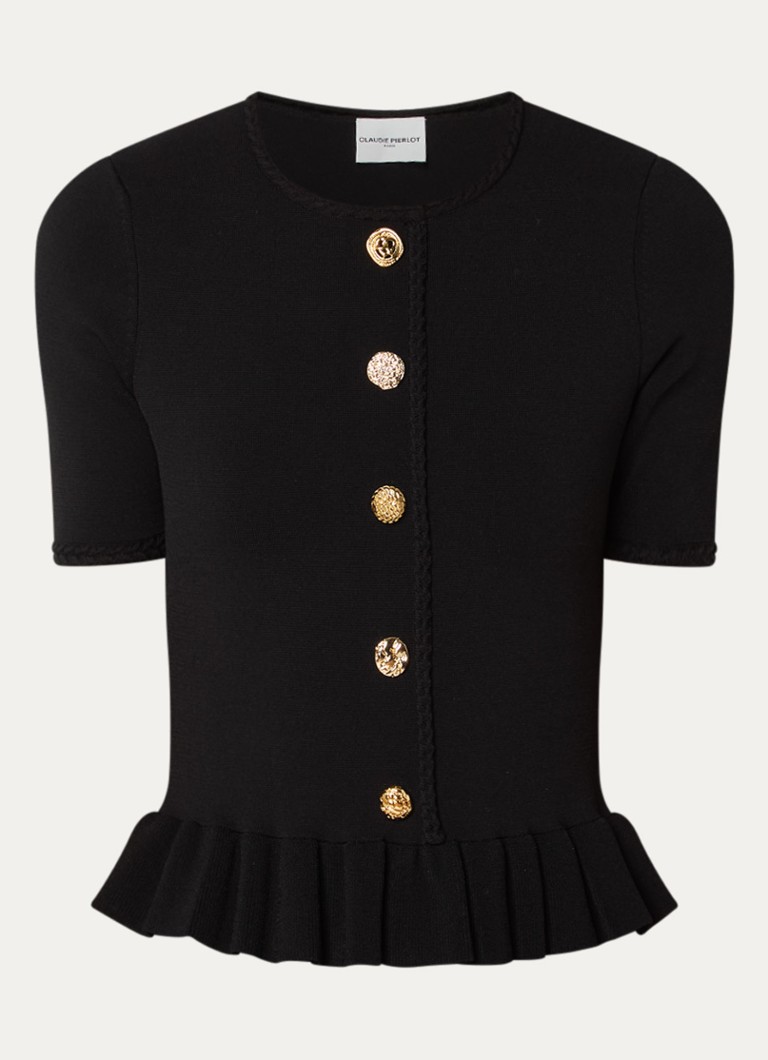 Claudie Pierlot Dames Marquise top met sierknopen en peplum in de kleur Zwart