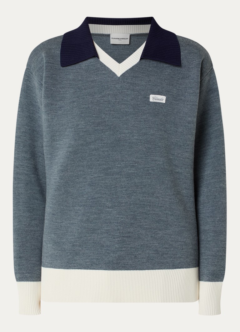 Claudie Pierlot Dames Marinette sweater met kraag in de kleur Staalblauw