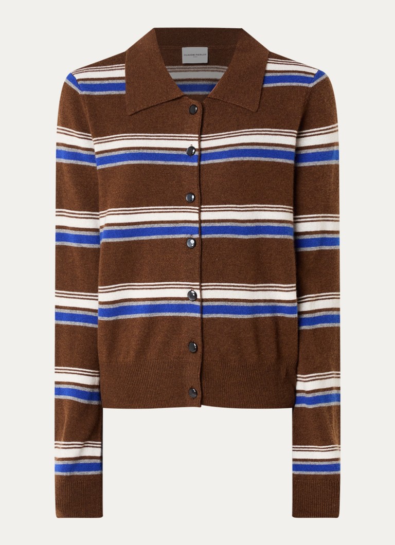 Claudie Pierlot Dames Fijngebreid vest in kasjmierblend met streepprint in de kleur Hazelnootbruin