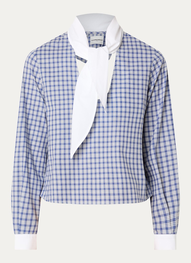 Claudie Pierlot Dames Cropped tuniek met strikkraag en cut-out detail in de kleur Blauwgrijs
