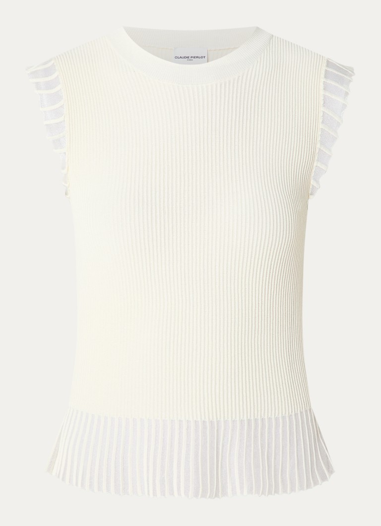 Claudie Pierlot Dames Ribgebreide top met ronde hals in de kleur Gebroken wit