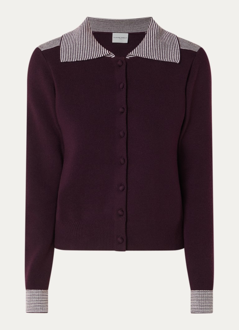 Claudie Pierlot Dames Fijngebreid vest in wolblend met kraag in de kleur Aubergine