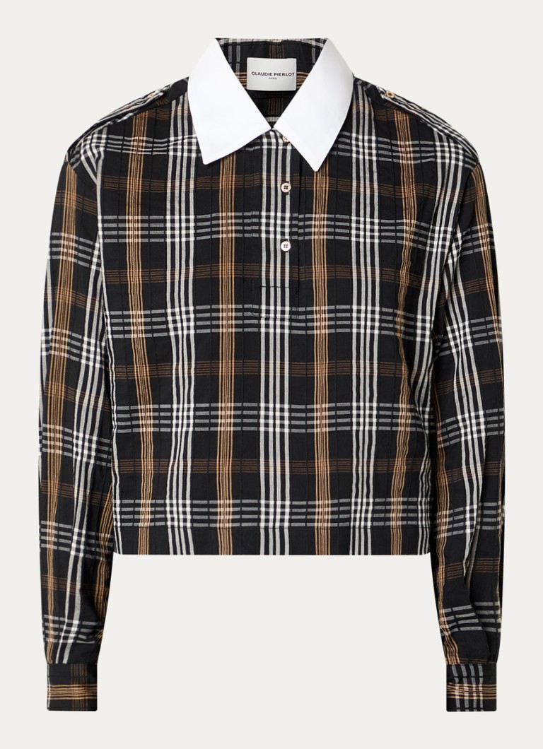 Claudie Pierlot Dames Barbara top met ruitdessin in de kleur Zwart
