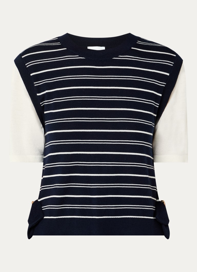 Claudie Pierlot Dames Fijngebreide top in wolblend met streepprint in de kleur Donkerblauw