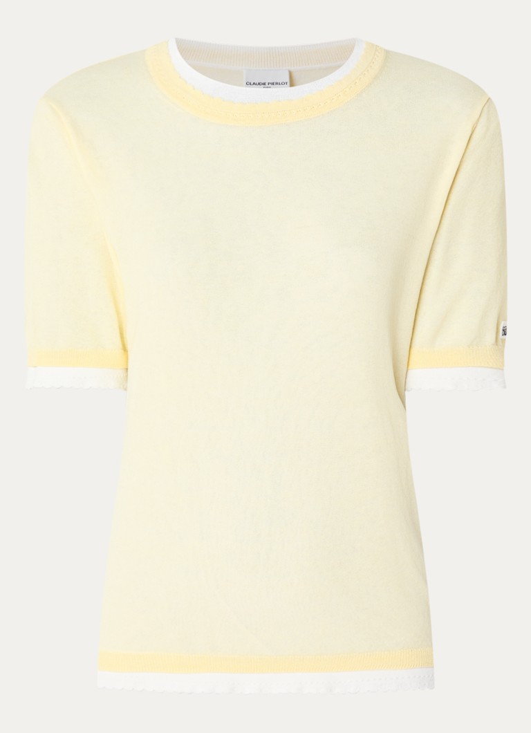 Claudie Pierlot Dames Fijngebreide trui met geschulpte zoom in de kleur Lichtgeel