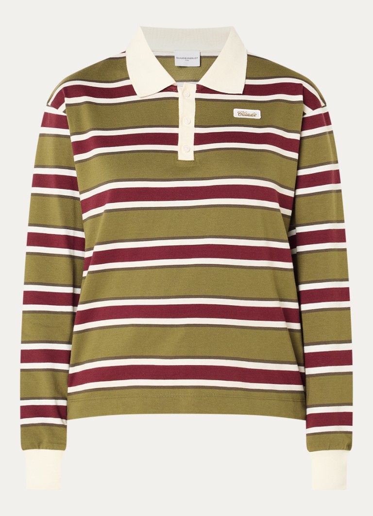 Claudie Pierlot Dames Top met streepprint en kraag in de kleur Mosgroen