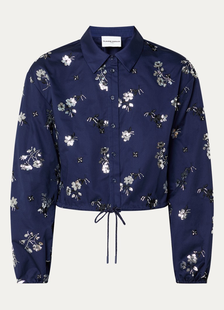 Claudie Pierlot Dames Blouse met pailletten in de kleur Donkerblauw