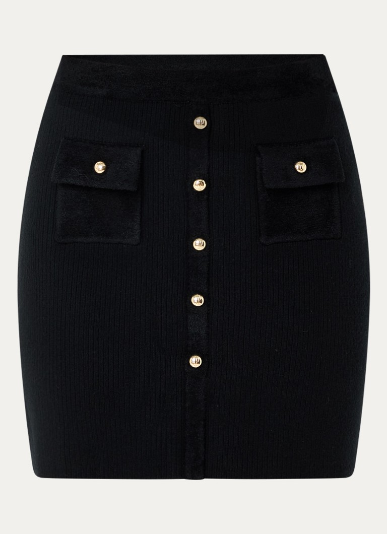 Claudie Pierlot Dames Maxine ribgebreide minirok in wolblend met opgestikte zakken in de kleur Zwart