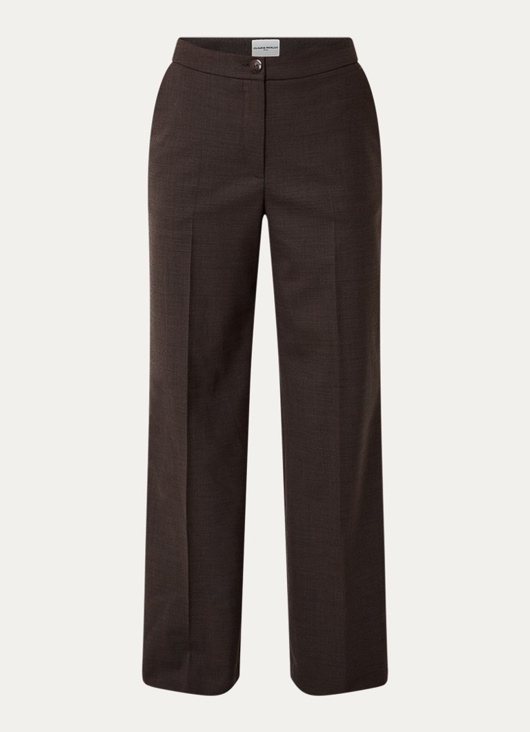 Claudie Pierlot Dames High waist wide fit pantalon in wolblend in de kleur Donkerbruin