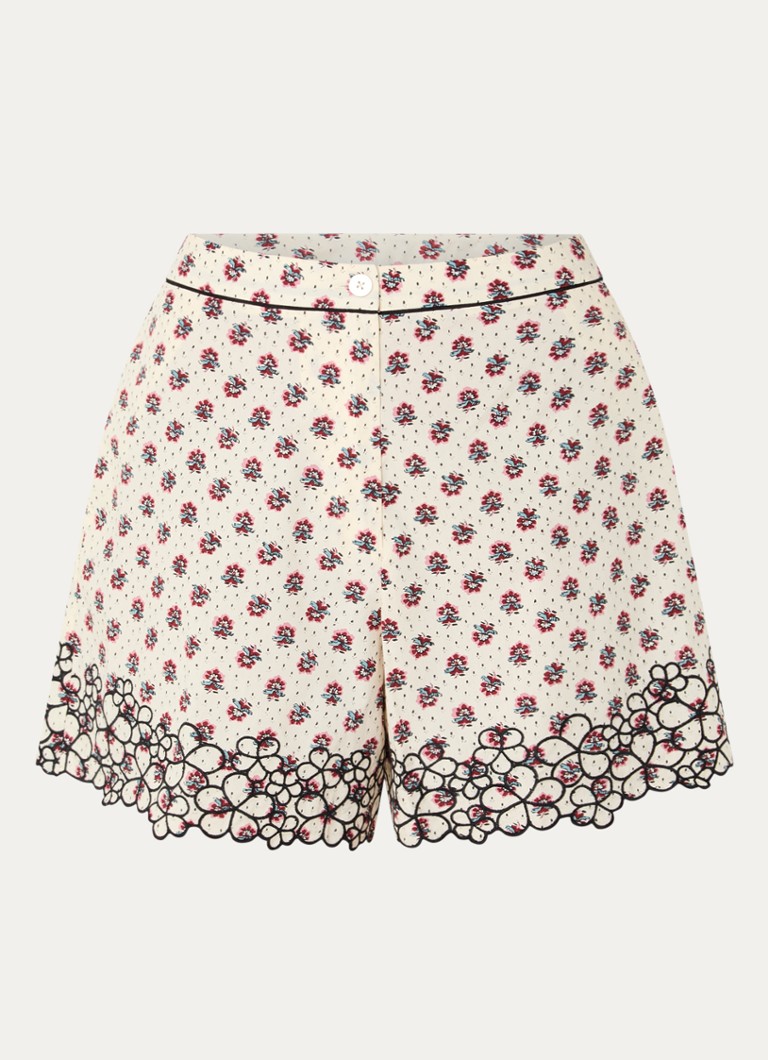 Claudie Pierlot Dames Eva high waist straight fit korte broek met bloemenprint in de kleur Gebroken wit