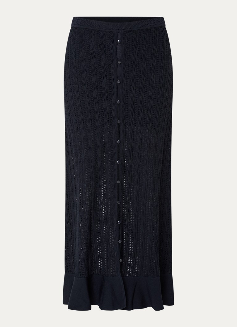 Claudie Pierlot Dames Marc grofgebreide midi rok met sierknopen in de kleur Donkerblauw