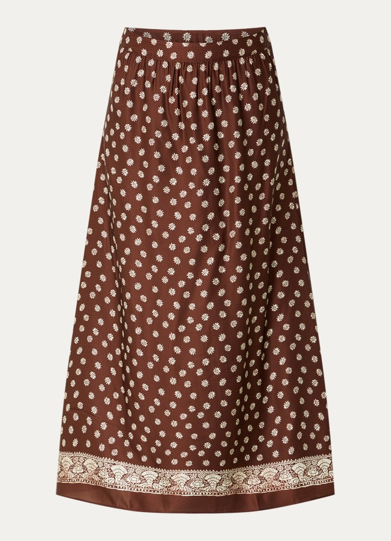 Claudie Pierlot Dames A-lijn midi rok met bloemenprint in de kleur Bruin