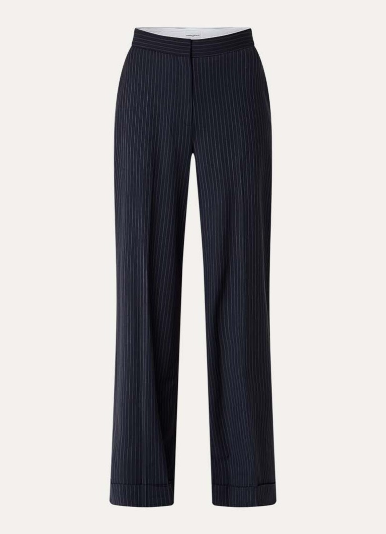Claudie Pierlot Dames Pacome high waist loose fit pantalon met streepprint in de kleur Donkerblauw