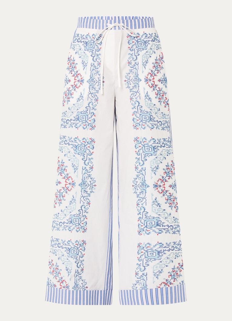 Claudie Pierlot Dames Paola mid waist wide fit broek met borduring in de kleur Lichtblauw
