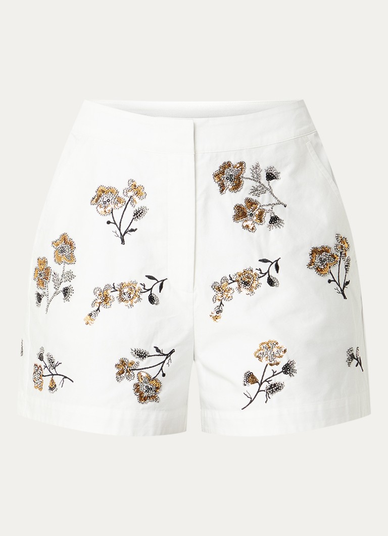 Claudie Pierlot Dames High waist wide fit korte broek in linnenblend met pailletten in de kleur Wit