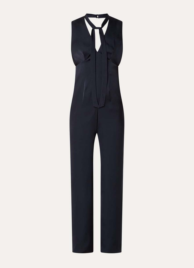 Claudie Pierlot Dames Jade loose fit jumpsuit met strikkraag in de kleur Donkerblauw