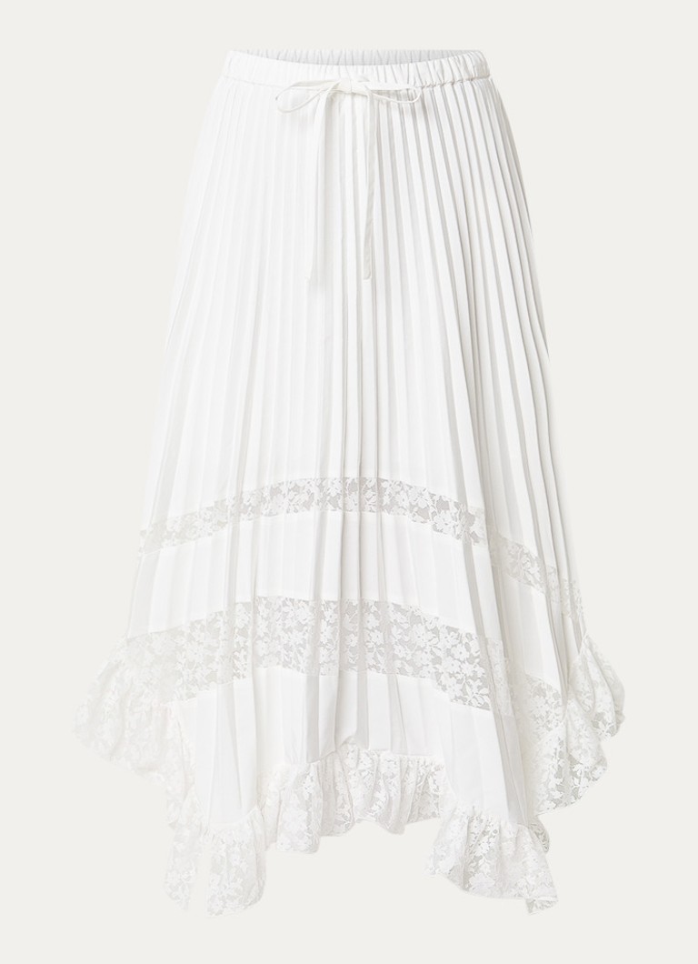 Claudie Pierlot Dames Midi rok met broderie en plooien in de kleur Gebroken wit