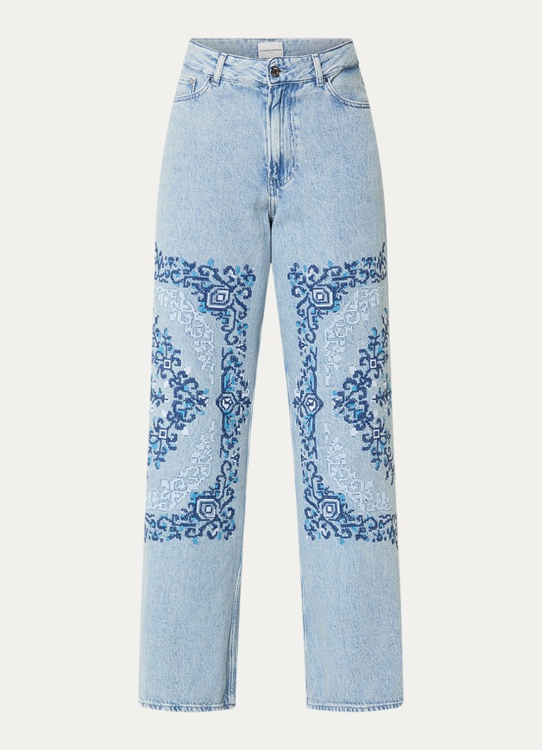 Claudie Pierlot Dames Deborah high waist wide leg jeans met borduring in de kleur Indigo
