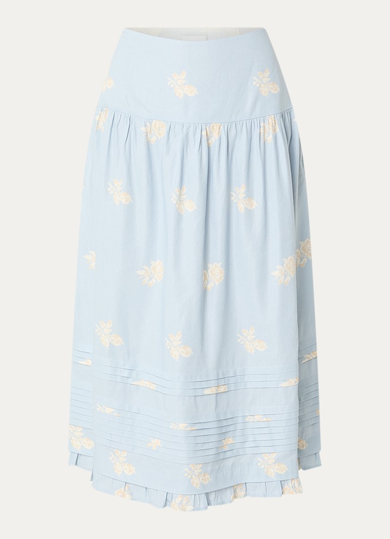 Claudie Pierlot Dames Midi rok met bloemenprint in de kleur Lichtblauw
