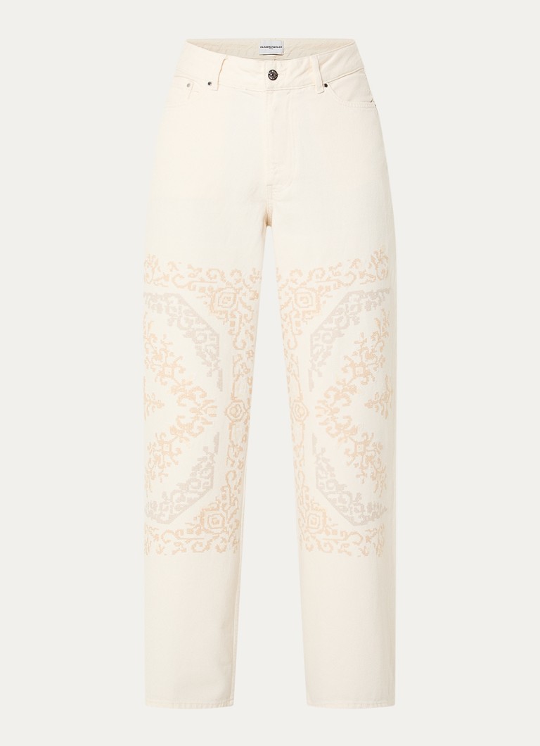 Claudie Pierlot Dames Deborah high waist wide leg jeans met borduring in de kleur Gebroken wit