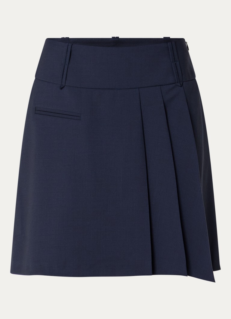 Claudie Pierlot Dames Mini plooirok in wolblend met paspelzak in de kleur Donkerblauw