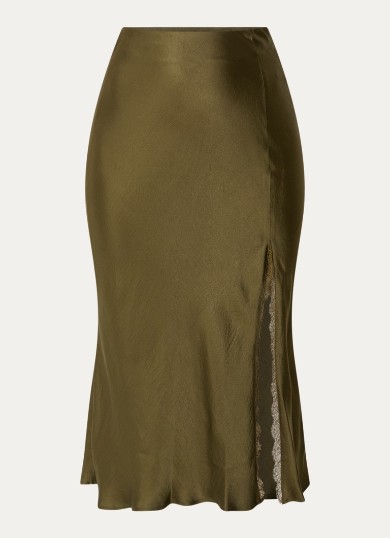 Claudie Pierlot Dames High waist midi rok van satijn in de kleur Bronsgroen