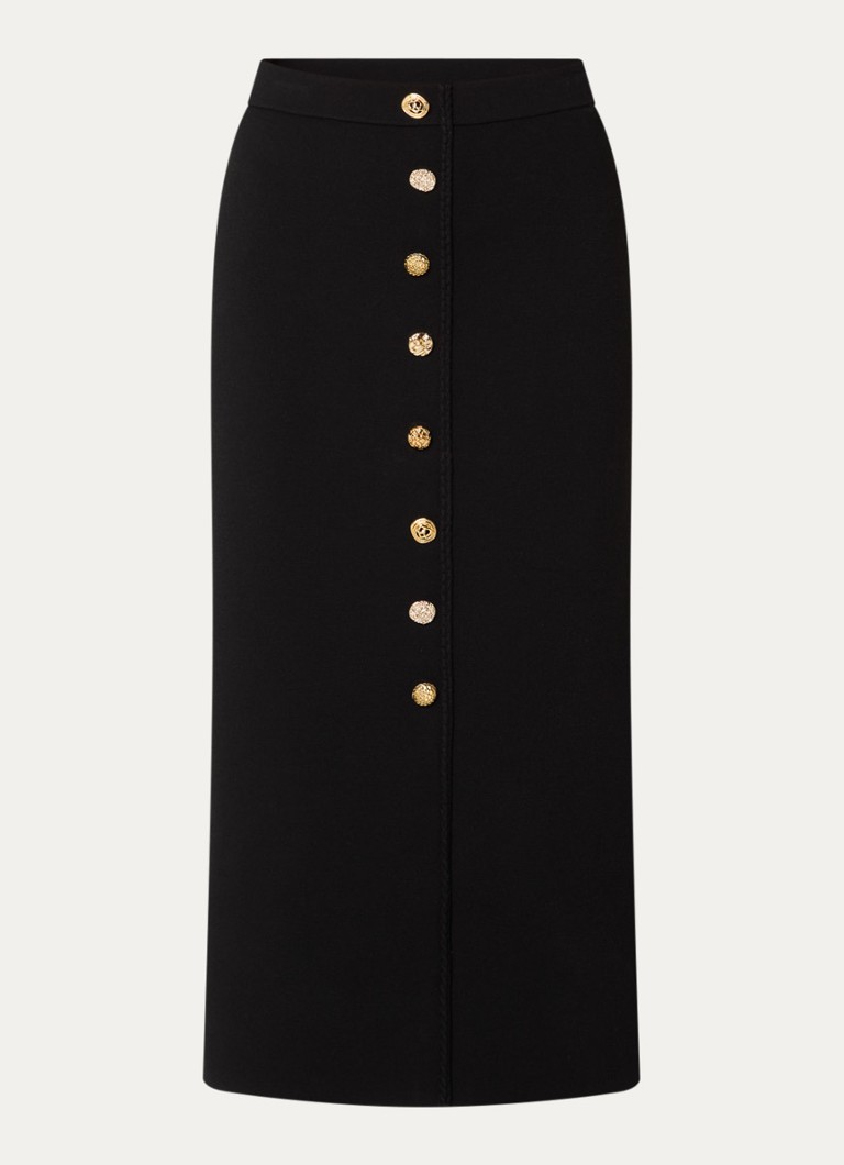 Claudie Pierlot Dames Monarque fijngebreide midi rok met sierknopen in de kleur Zwart
