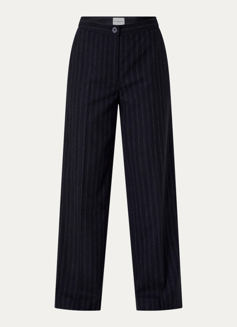 Claudie Pierlot Heren Bicolore high waist straight fit pantalon met streepprint in de kleur Donkerblauw