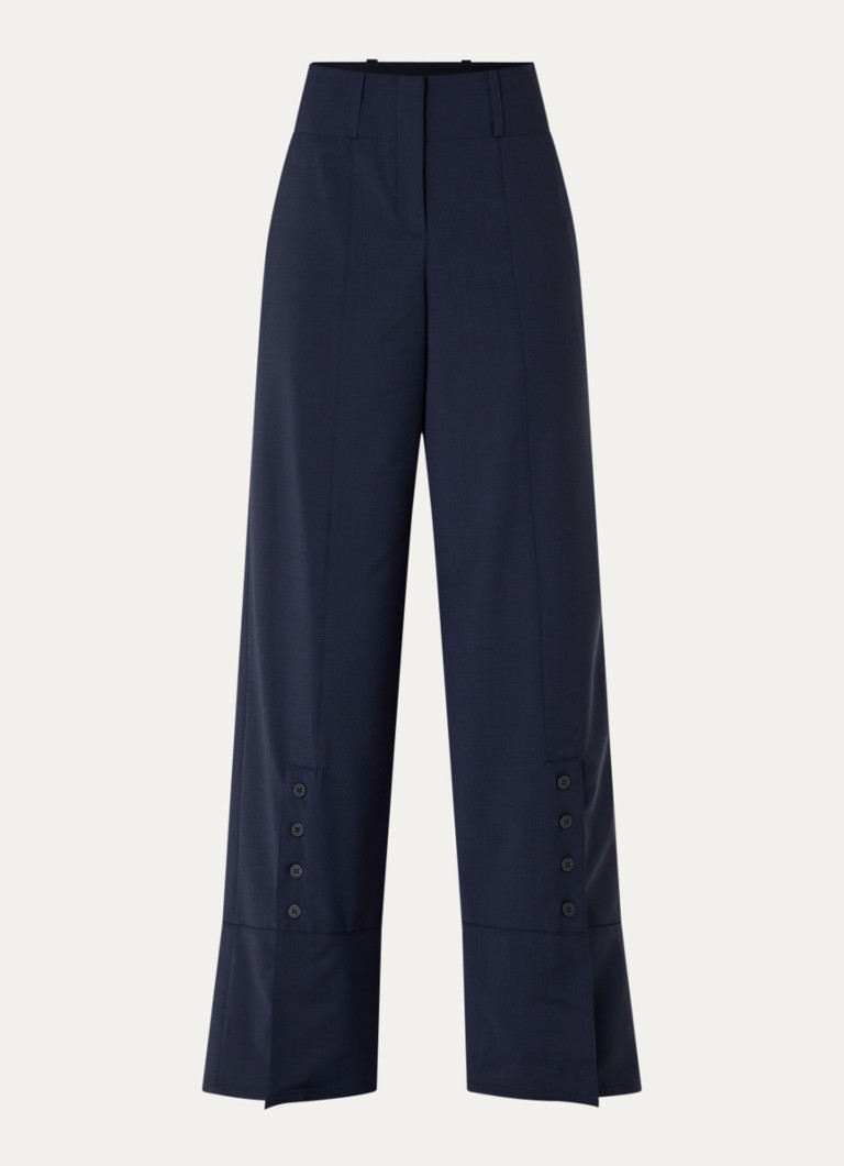 Claudie Pierlot Dames High waist wide fit pantalon in wolblend met knoopdetail in de kleur Donkerblauw