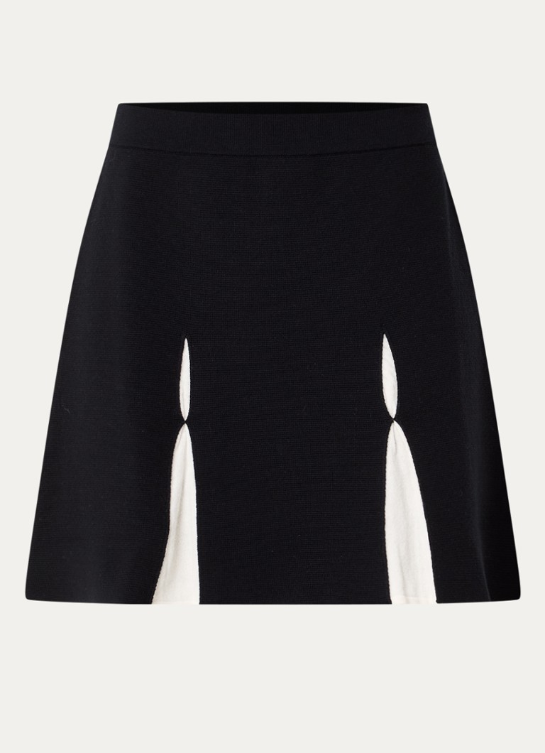 Claudie Pierlot Dames Fijngebreide high waist mini plooirok in wolblend in de kleur Zwart