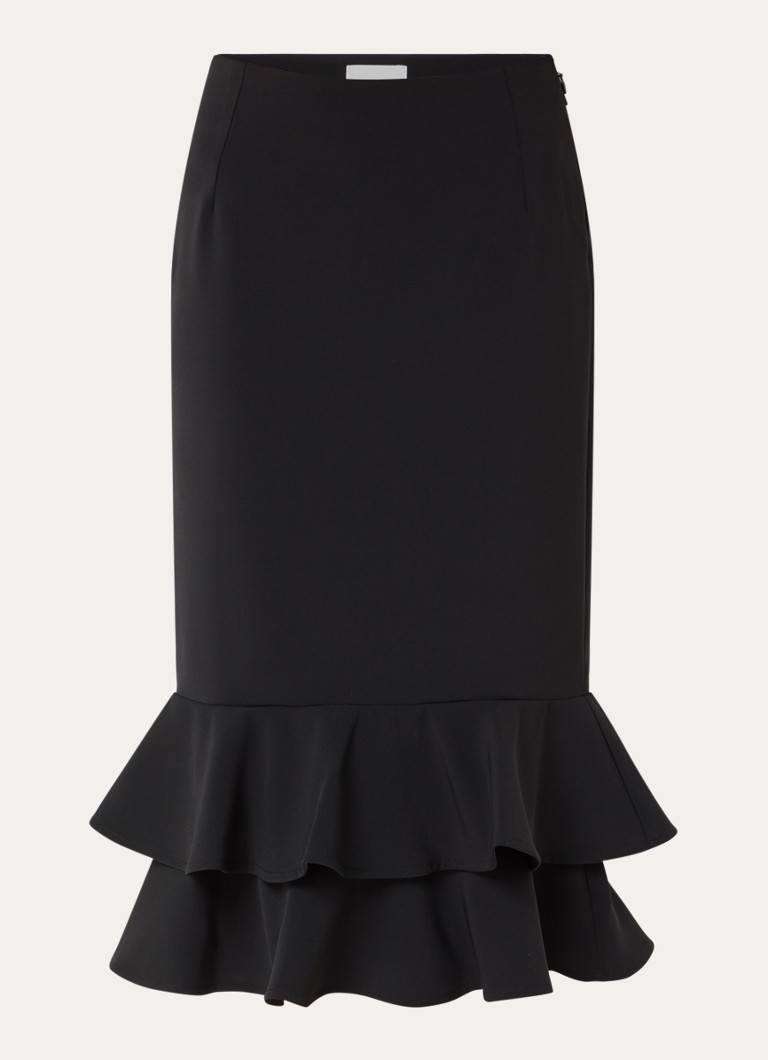 Claudie Pierlot Dames Midi kokerrok met volant in de kleur Zwart