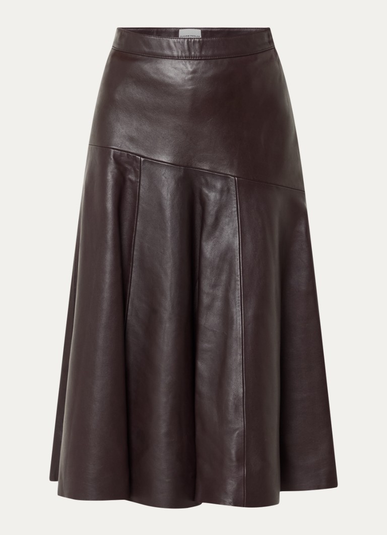 Claudie Pierlot Dames Midi kokerrok van lamsleer met plooien in de kleur Bordeauxrood