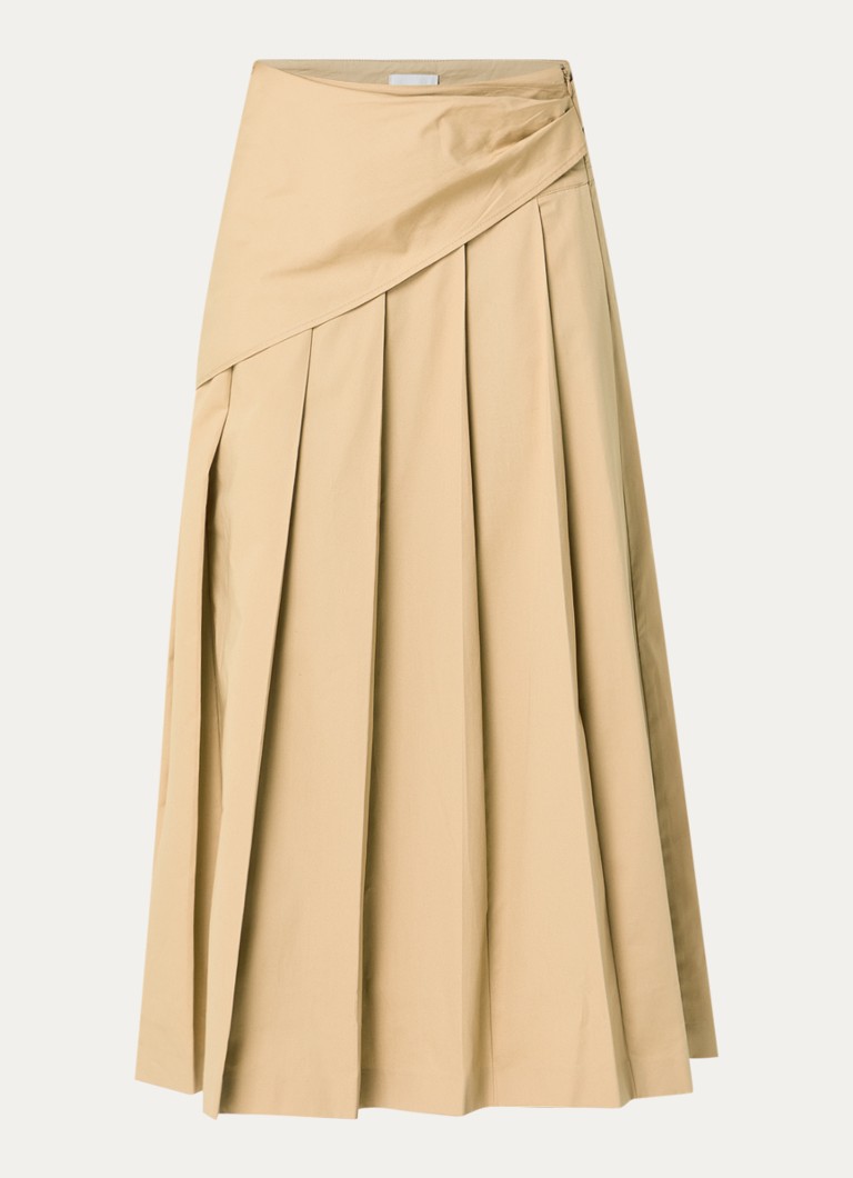 Claudie Pierlot Dames Midi plooirok met steekzakken in de kleur Camel