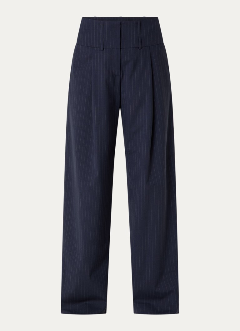 Claudie Pierlot Dames High waist loose fit pantalon in wolblend met krijtstreep in de kleur Donkerblauw