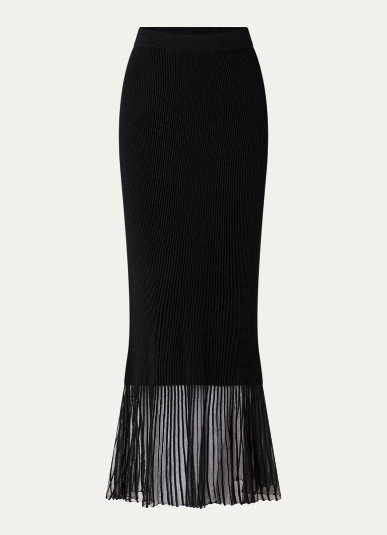 Claudie Pierlot Dames Maxi rok met ribstructuur en details van mesh in de kleur Zwart