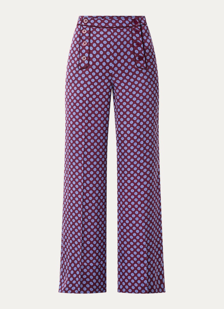 Claudie Pierlot Dames High waist wide fit pantalon met grafische print in de kleur Bordeauxrood
