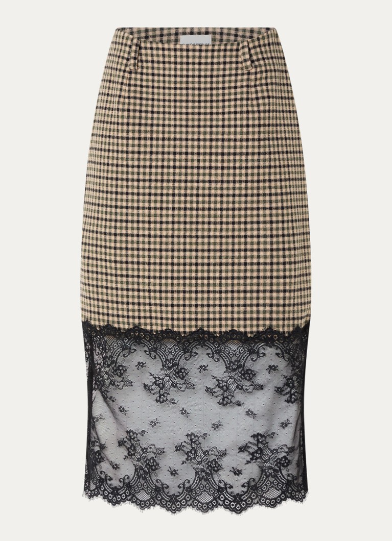 Claudie Pierlot Dames Midi rok met details van kant in de kleur Camel